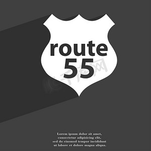 装饰网页摄影照片_55 号公路图标符号平现代网页设计与长长的阴影和空间为您的文本。