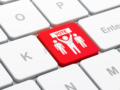 政治概念： 电脑键盘背景上的竞选活动