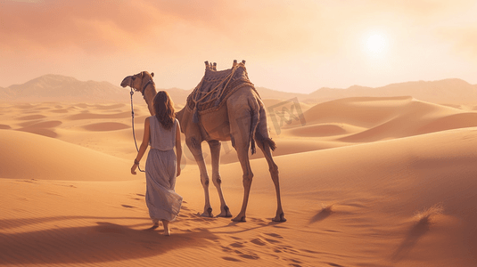 沙漠中行走的骆驼美女5