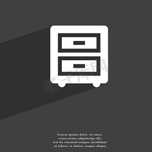 床头柜图标符号平现代 web 设计与长长的阴影和空间为您的文本。
