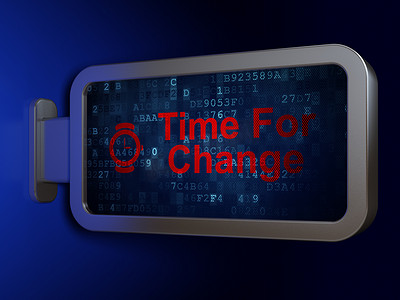 手表海报背景摄影照片_时间轴概念：广告牌背景上的更改和手表时间