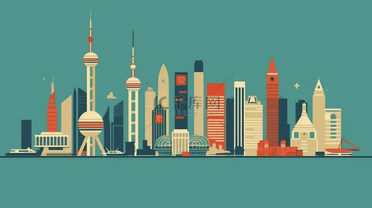 扁平风城市建筑上海地标