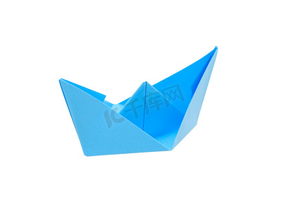 玩具帆船摄影照片_蓝纸船