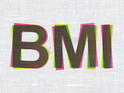 医疗保健概念：织物纹理背景上的 BMI