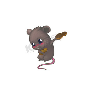 插图：害羞的小老鼠拿着花生。