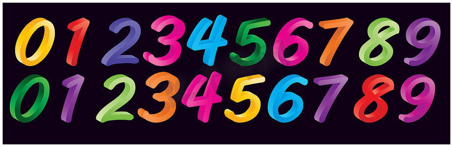 一组彩色卡通数字、数字。