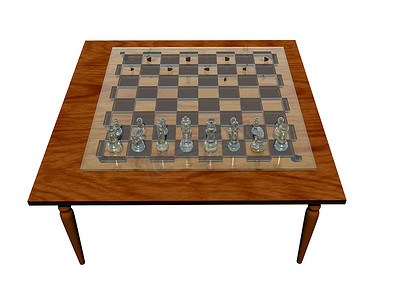 王者游戏游戏摄影照片_带棋盘和棋子的木制国际象棋桌