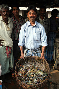 西孟加拉邦 Kumrokhali 的鱼市