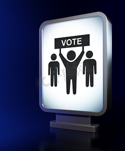 投票海报摄影照片_政治概念：广告牌背景上的竞选活动