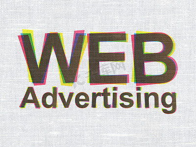广告概念： 织物纹理背景上的网络广告