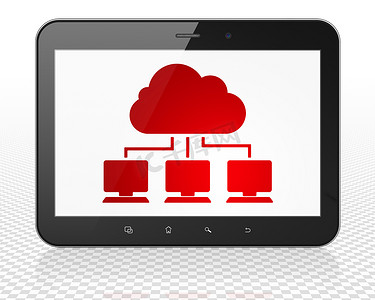 云技术概念： Tablet Pc 计算机与云网络上显示