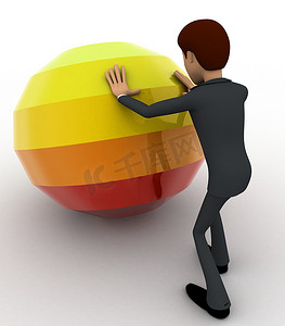 球3d立体摄影照片_3d 立体人推彩色球概念