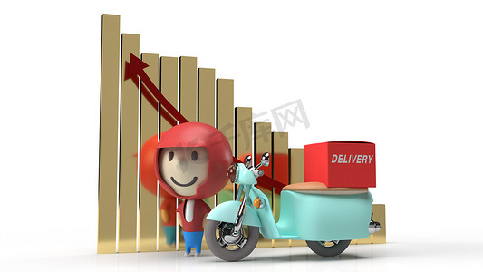 商业图表 3d 渲染背后的司机和自行车交付。