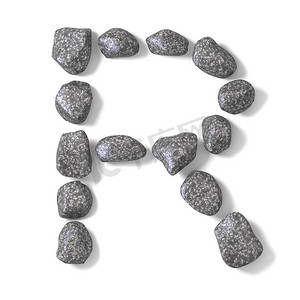 鹅卵石元素摄影照片_由岩石制成的字体 LETTER R 3D