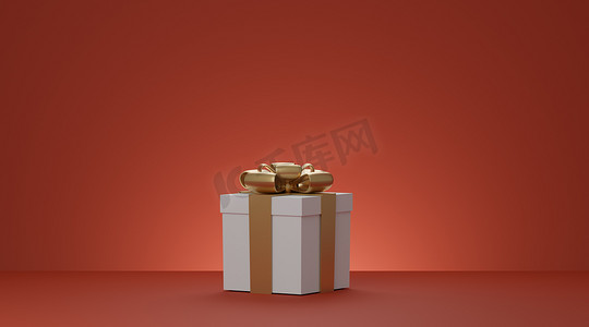 礼盒生日摄影照片_圣诞和新年礼物盒，带金肋的白色礼盒