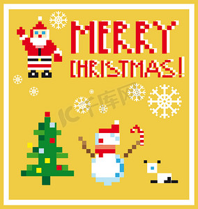 像素假期人卡圣诞老人和雪人卡/图标设置 t