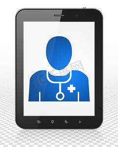 健康理念： Tablet Pc 计算机与医生展出