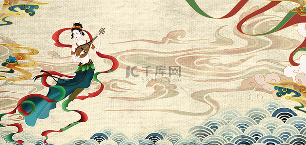古风壁画背景图片_敦煌飞天壁画复古中国风背景