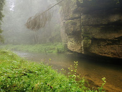 雨雾中的河流
