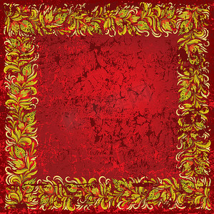 抽象背景 grunge 红墙与花卉装饰