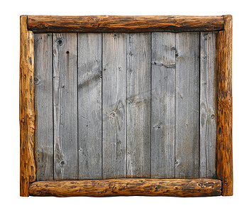 体育节边框摄影照片_带原木边框的旧复古木板