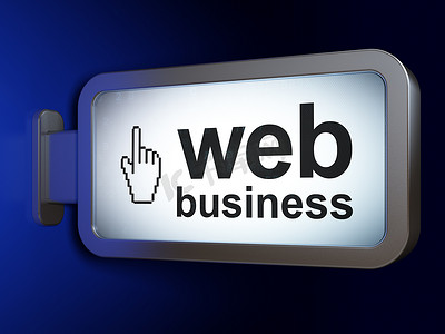网页设计理念：广告牌背景上的网络业务和鼠标光标