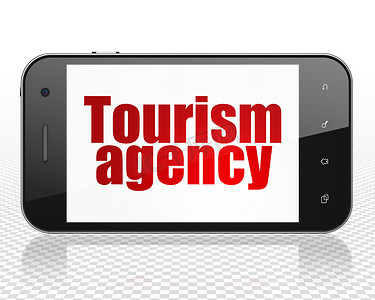 旅行概念：有旅游局的智能手机在显示