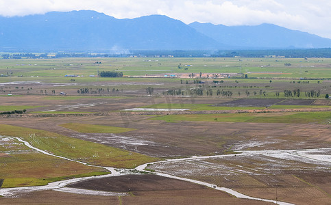 湄公河三角洲水稻田鸟瞰图
