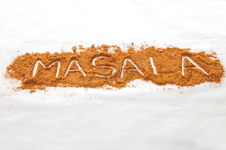 在透视中用香料字体写的 Masala 文本