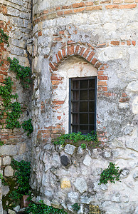 一座被毁的城堡的旧窗花