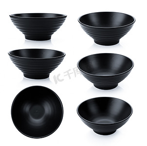 厨房碗碟摄影照片_白色背景上的黑色碗