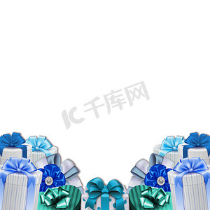 装饰边框-框架-带蝴蝶结和丝带的礼品盒