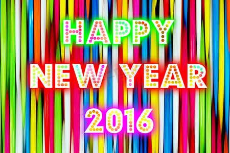 快乐新的一年 2016年词与多彩装饰