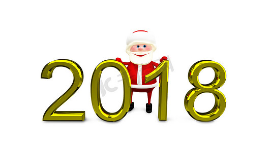 2018狂欢摄影照片_圣诞老人和金色铭文 2018 的 3D 插图