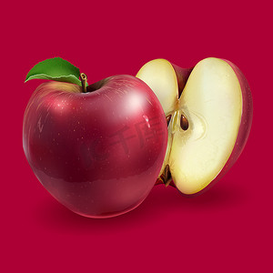创意红色广告背景摄影照片_背景中的红苹果