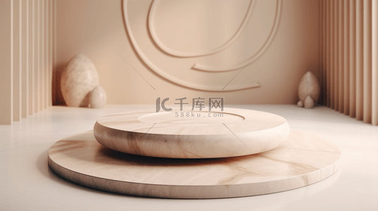 纹理米色背景用于产品展示台在沙子中的禅宗大理石圆形图案上的展示3D渲染