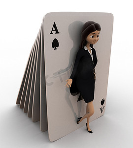3d 女人靠玩纸牌概念