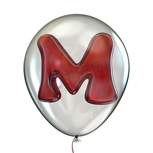 气球元素摄影照片_字母M透明气球3D