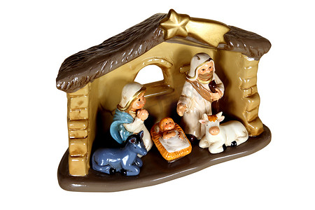 耶稣诞生日摄影照片_小屋耶稣诞生场景