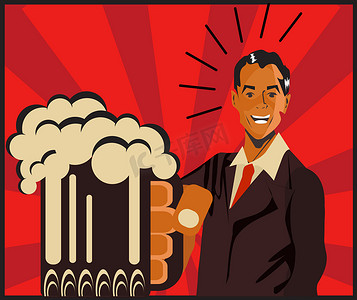 零海报摄影照片_喝啤酒的男人海报