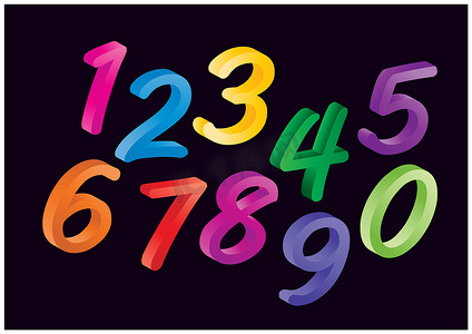 一组彩色卡通数字、数字。