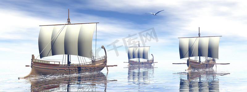 古希腊船 - 3D 渲染