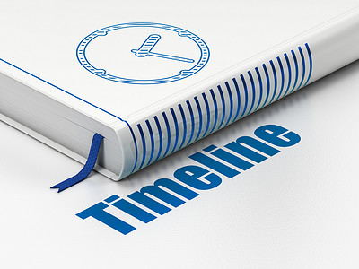 时间概念：书时钟，白色背景上的时间表
