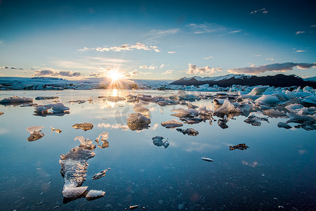 北极哨所摄影照片_杰古沙龙冰川泻湖