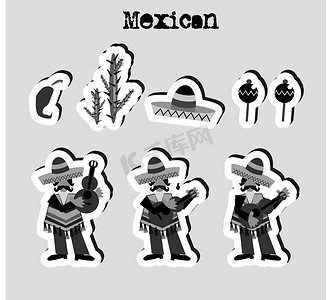 Сartoon 墨西哥图标集音乐乐队的性质和设计元素
