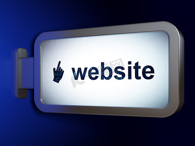 手网页图标摄影照片_网页设计理念：广告牌背景上的网站和鼠标光标