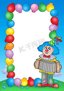 气球小丑摄影照片_与小丑 6 的派对邀请框架