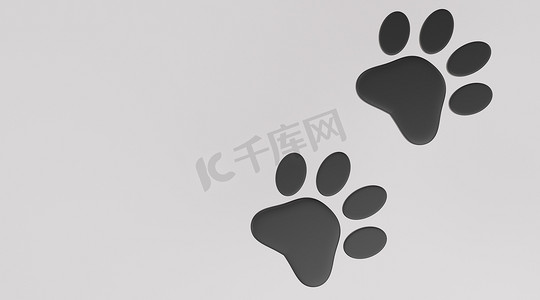 猫印摄影照片_白色背景上的黑色爪印。