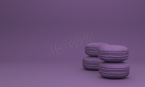 淡色国风水墨背景摄影照片_淡色马卡龙甜蛋糕，带复制空间紫色 3