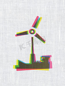 行业概念： 织物纹理背景上的风车